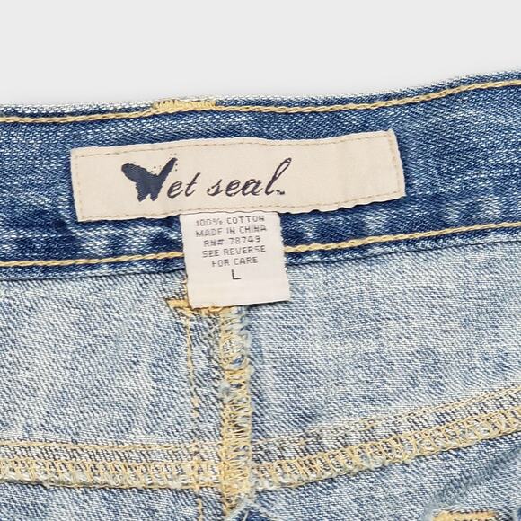 Vintage Y2K Wet Seal Denim Mini Skirt Distressed Paint Splatter Large Low Rise - Picture 6 of 9